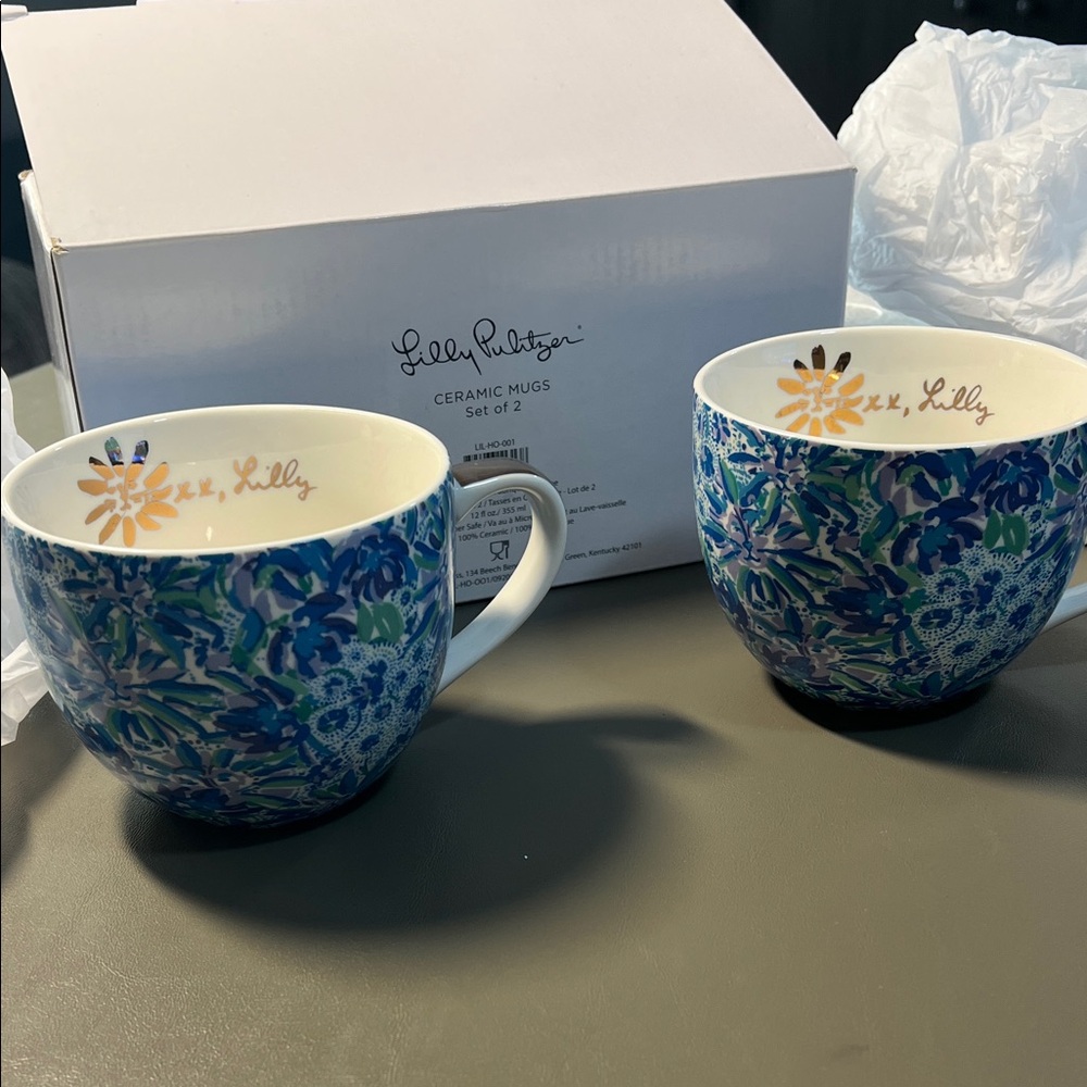 Lilly Pulitzer Blue and Green Floral Mugs